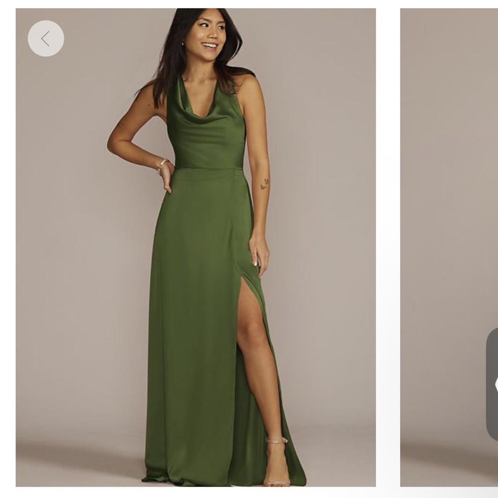 David’s Bridal Sleeveless Cowl Bridesmaid Dress, Martini Olive, Size 8